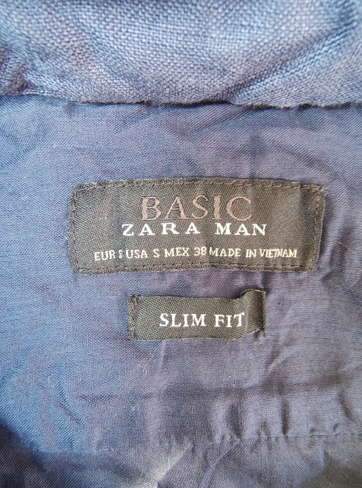 USADO – Camisa azul marino slim fit de lino Zara Man BASIC (Talla S)