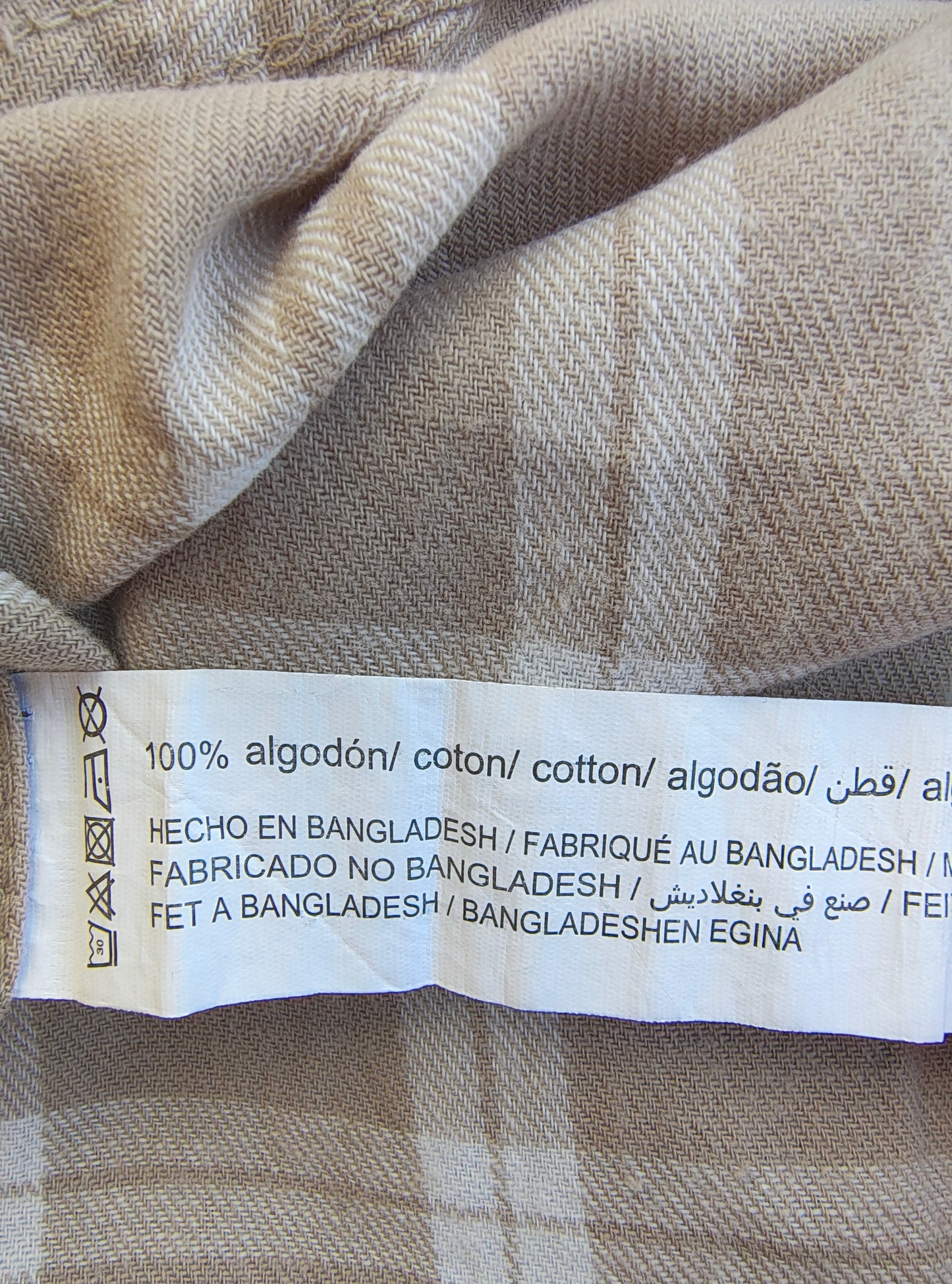 USADO – Camisa beige de cuadros blancos LEFTIESMAN Regular Fit (Talla EUR S)