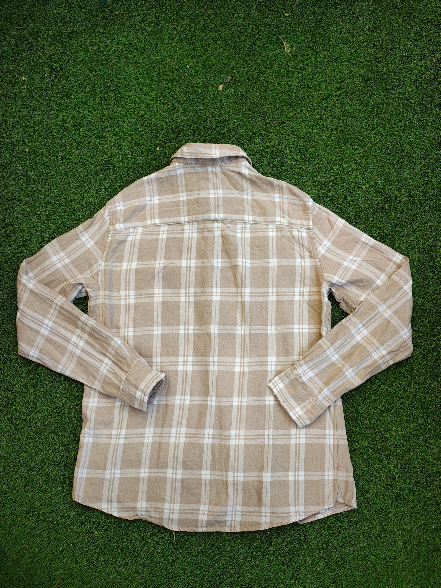 USADO – Camisa beige de cuadros blancos LEFTIESMAN Regular Fit (Talla EUR S)