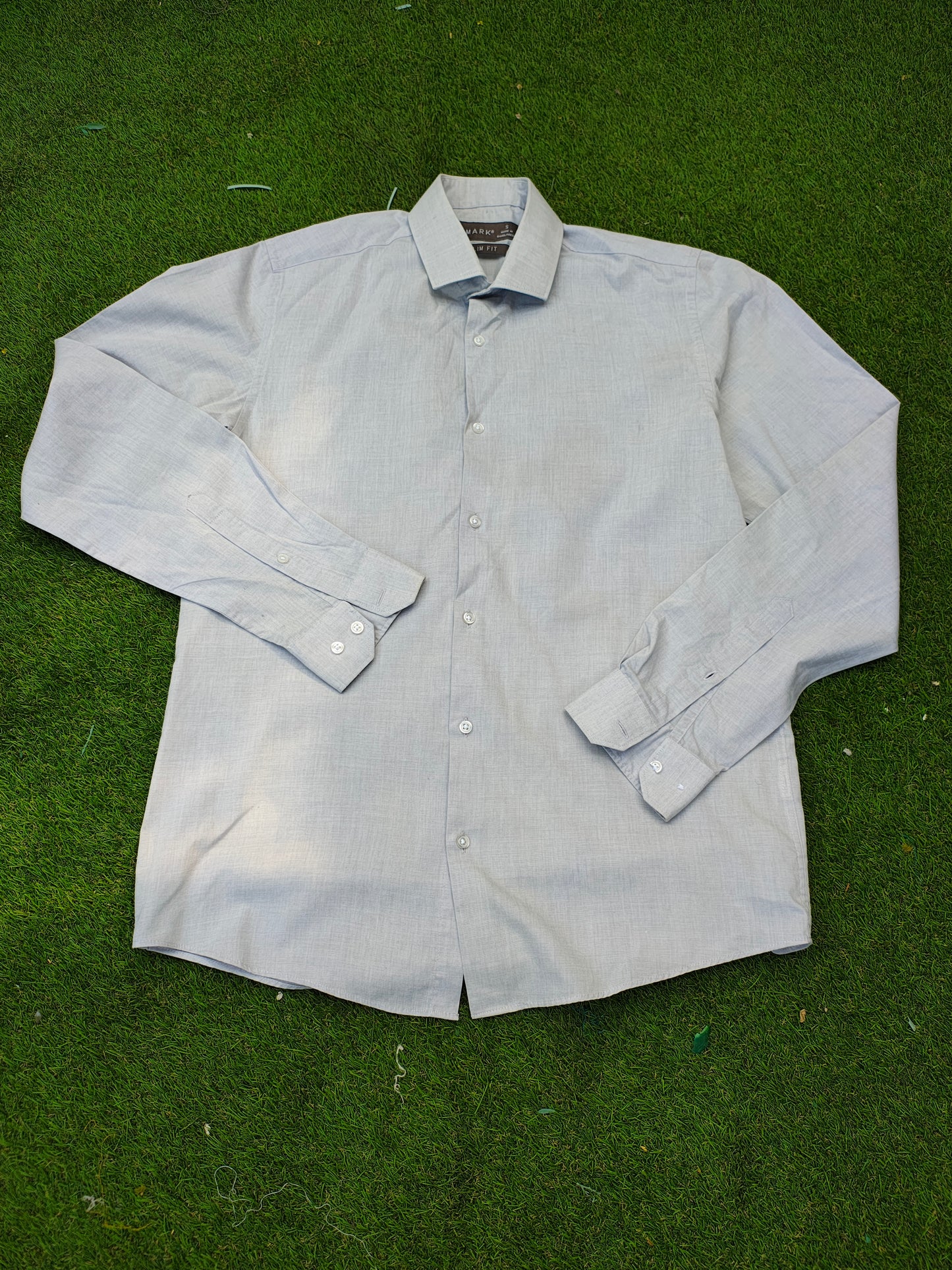 USADO – Camisa gris de manga larga Slim Fit PRIMARK (Talla S)