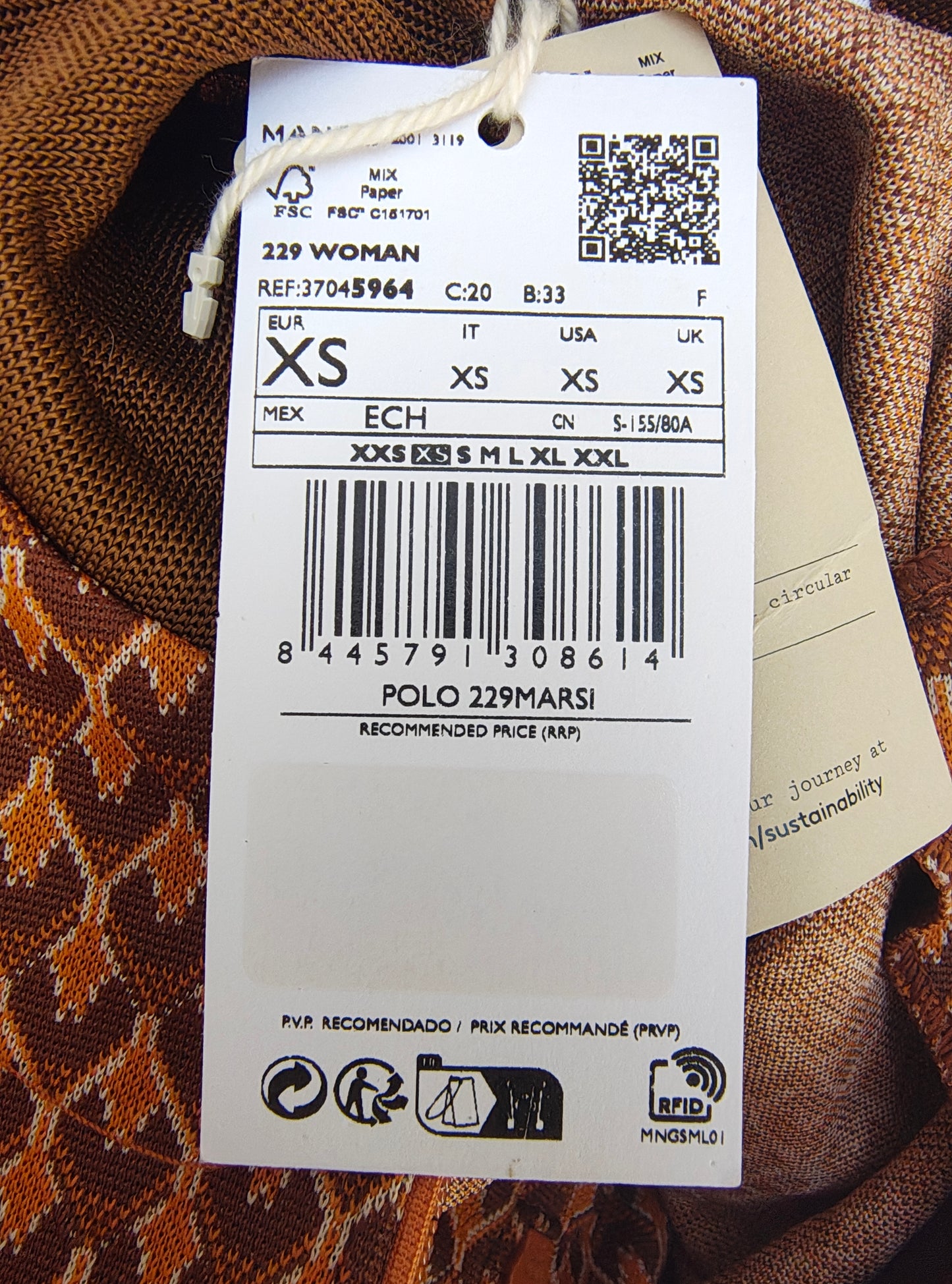 NUEVO – Polo estampado marrón con cuello camisero de MNG (Talla XS)