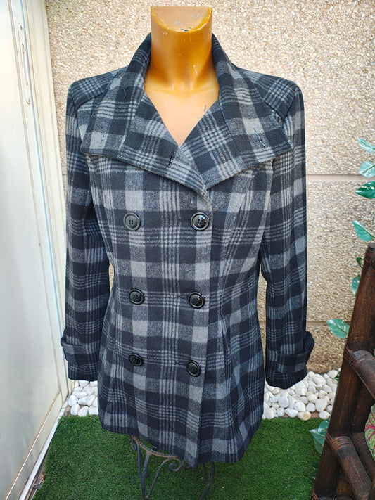 USADO – Abrigo de cuadros gris y negro estilo británico (Talla aproximada M)