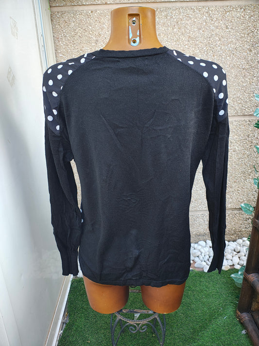 USADO –Blusa negro de lunares blancos ZARA KNIT (Talla S)