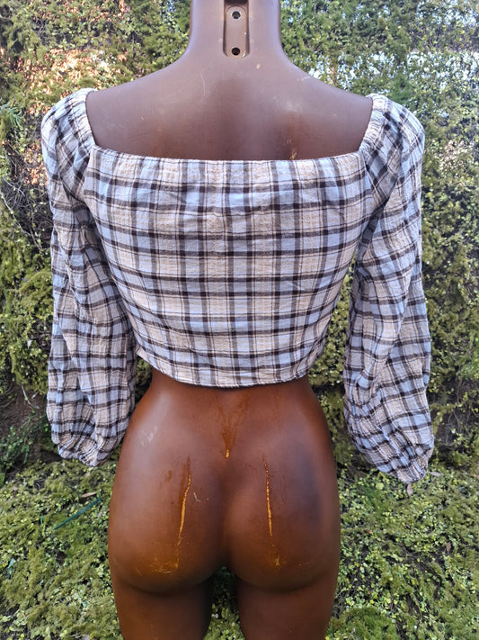USADO – Top corto de cuadros con fruncido Zara (Talla XS)