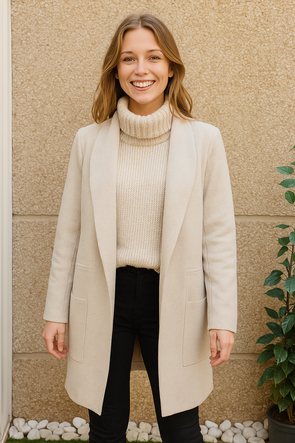 USADO – Chaqueta larga beige clara estilo kimono ZARA Woman (Talla M)