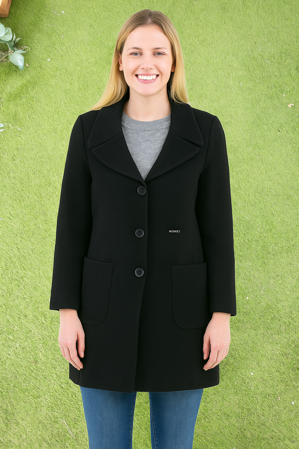 USADO – Abrigo negro clásico de paño Motto Mujer (Talla 42 EUR)