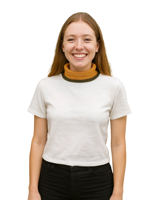 D'OCCASION – Top blanc à col côtelé bicolore de ZARA (Taille EUR L)