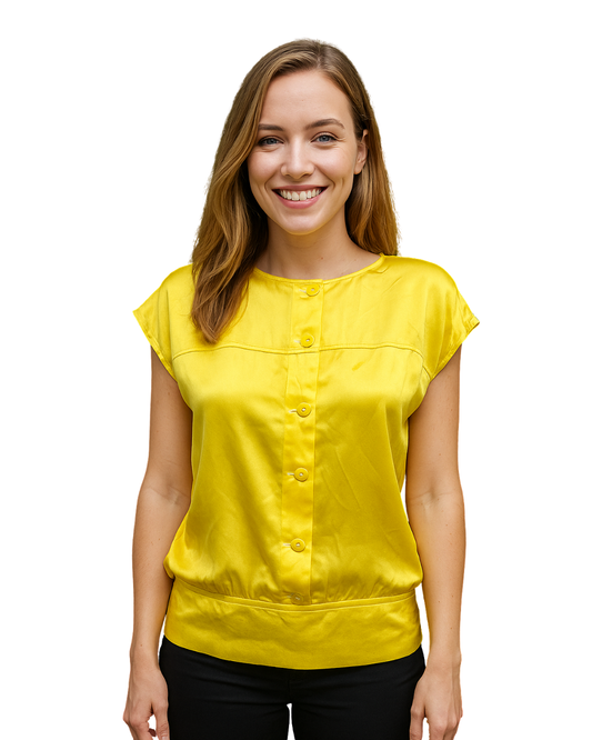 D'OCCASION - Chemisier en soie jaune MNG (Taille S)