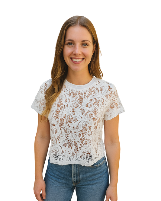 USADO – Top de encaje floral blanco BERSHKA (Talla M)