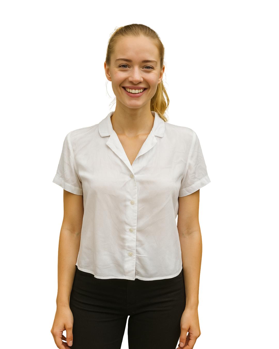 USADO – Camisa blanca crop con cuello de Bershka (Talla EUR M)