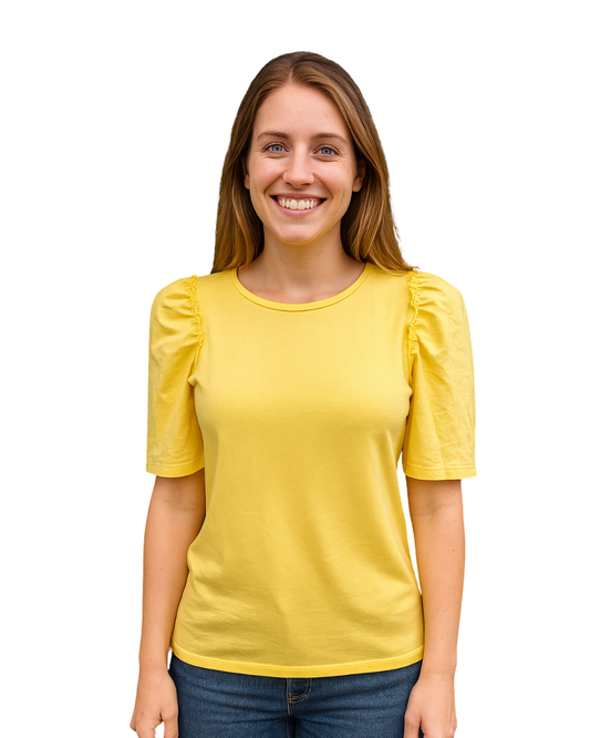 D'OCCASION - T-shirt jaune froncé à manches courtes (Taille S)