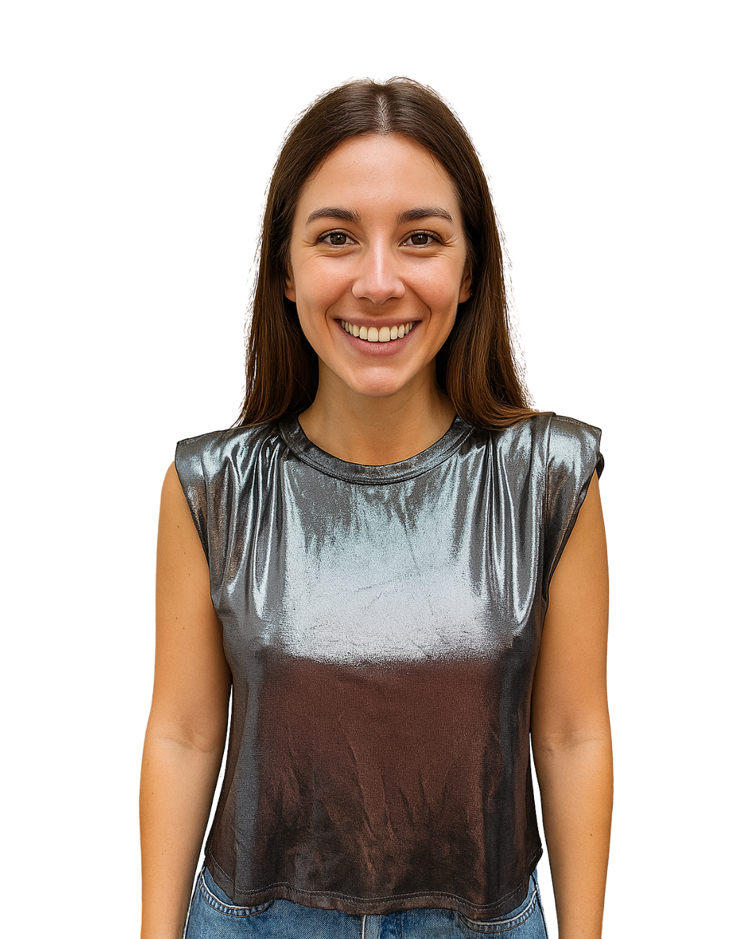 NUEVO – Top metálico sin mangas con espalda abierta drapeada de Bershka (Talla XS)