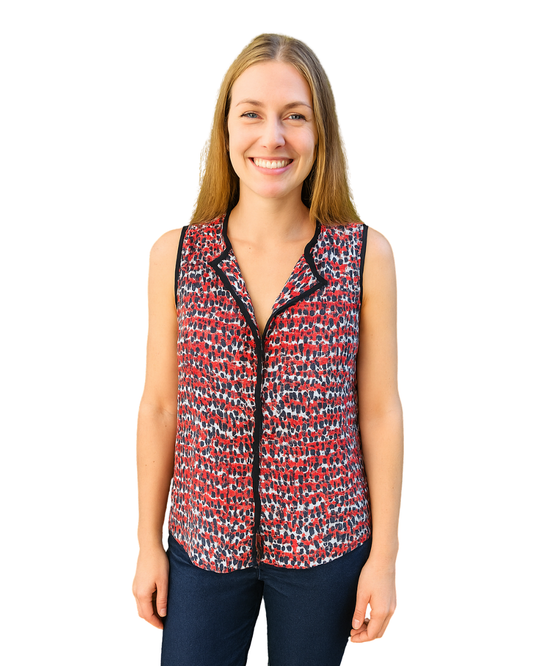 D'OCCASION - Chemisier sans manches imprimé rouge Zara Woman (Taille S)