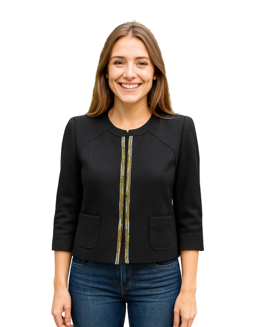 NOUVEAU - Veste en coton noir AXARA Paris avec détail strass sur le devant (Taille 42)