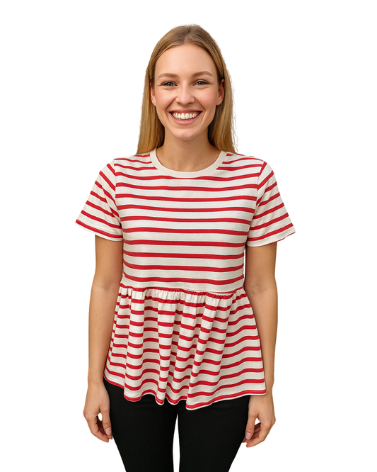 D'OCCASION – Chemisier évasé rayé rouge ZARA (Taille S)