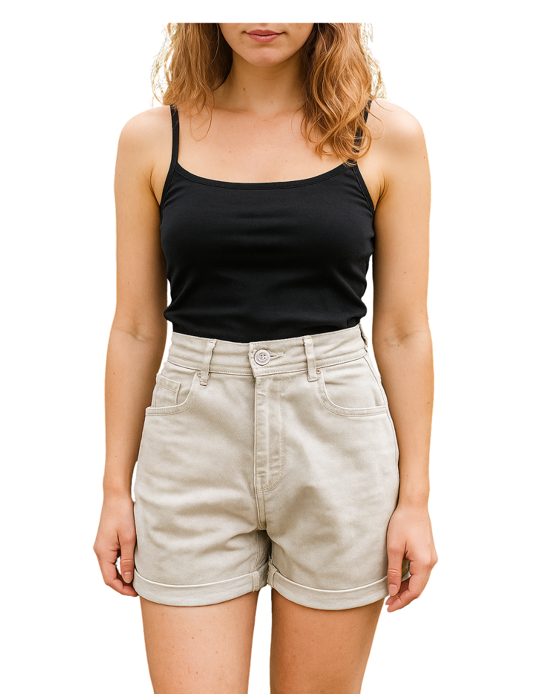 USADO -bermuda vaquero beige Zara con vuelta en el bajo (Talla 38)