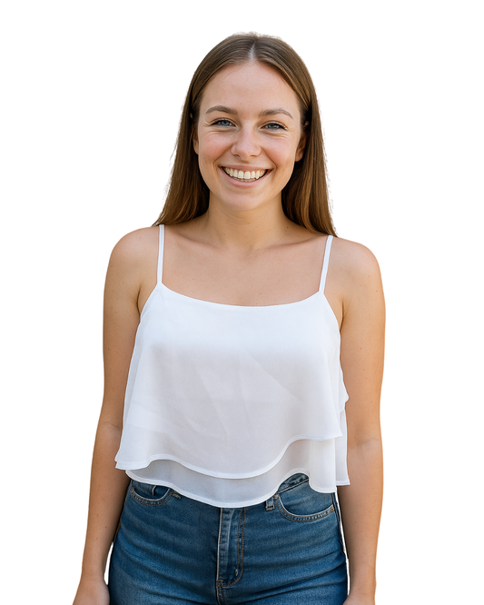 USADO – Top blanco de tirantes con doble capa BERSHKA (Talla XS)