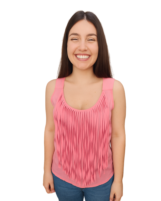 USADO – Top rosa con flecos verticales ZARA BASIC (Talla EUR S)