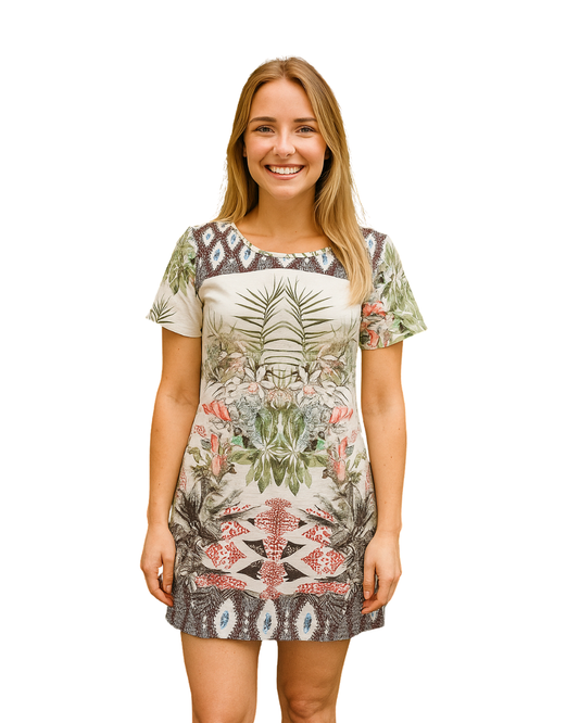 USADO – Vestido camisero estampado étnico y tropical de ZARA WOMAN (Talla EUR S)