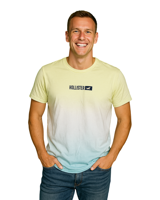 USADO – Camiseta degradada amarillo a azul HOLLISTER (Talla XS)