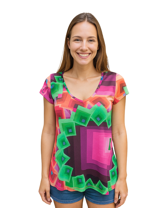 D'OCCASION – T-shirt géométrique multicolore Desigual (Taille XS)