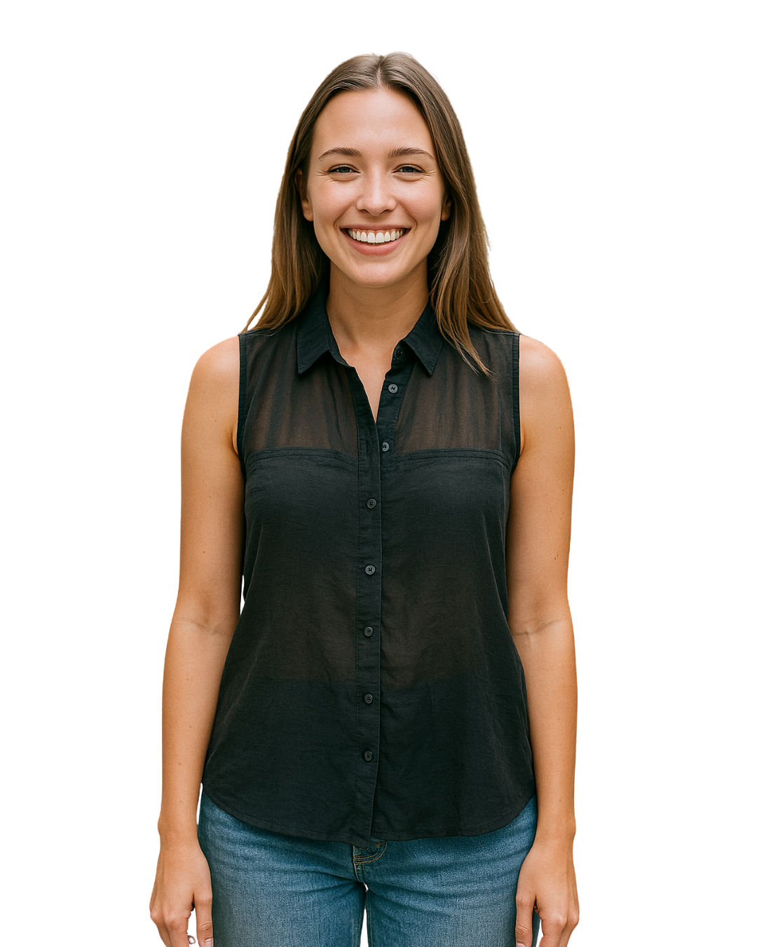 USADO – Top negro sin mangas semitransparente BSK by Bershka (Talla M)