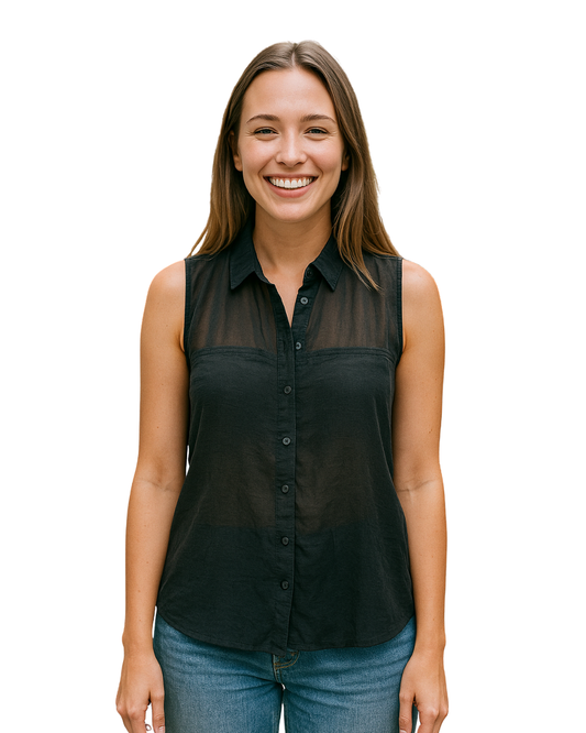 USADO – Top negro sin mangas semitransparente BSK by Bershka (Talla M)