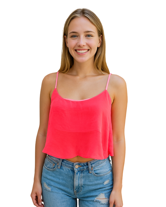 USADO – Top fluido rosa neón de tirantes finos BERSHKA (Talla L)