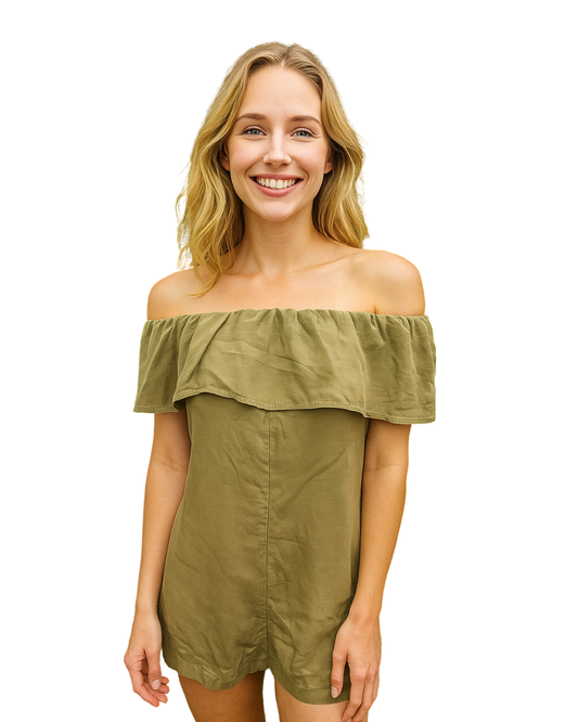 D'OCCASION – Combinaison bustier vert olive de la collection ZARA WOMAN Premium Denim (Taille EUR M)