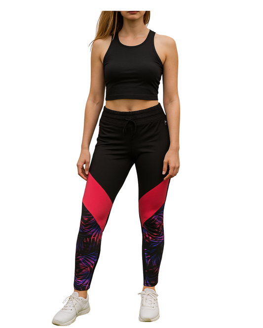 USADO – Pantalón deportivo negro estampado tropical OLAIAN (Talla m)