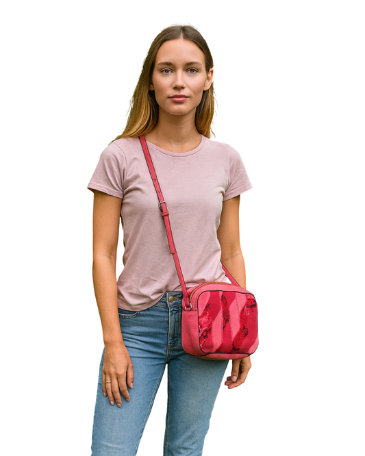 D'OCCASION – Sac bandoulière patchwork rose à imprimé serpent MANGO