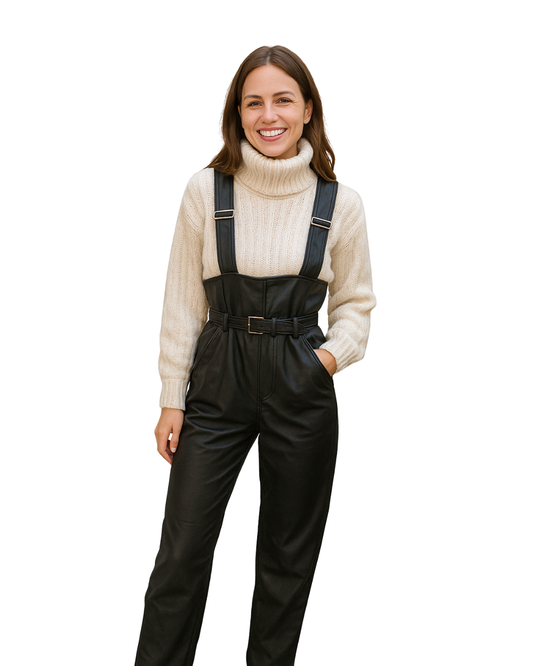 NUEVO  – mono largo  pantalón efecto cuero negro con tirantes Bershka (Talla XS)