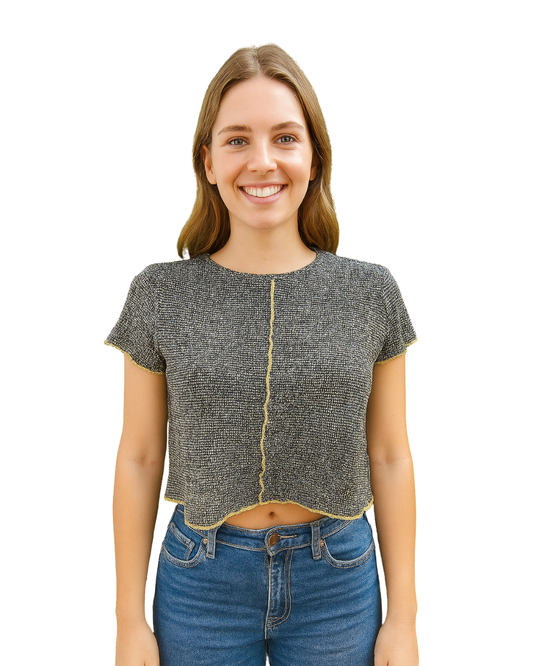 Crop top en maille Zara Trafaluc d'occasion avec coutures décoratives en jaune (taille S)