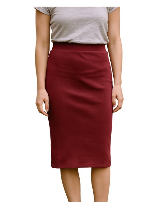 USADO – Falda midi de punto en color burdeos con abertura trasera stradivarius  (Talla estimada S)