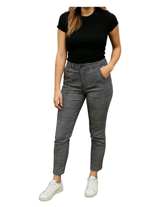 USADO – Pantalón cuadros Príncipe de Gales con cadena ZARA (Talla EUR 40)