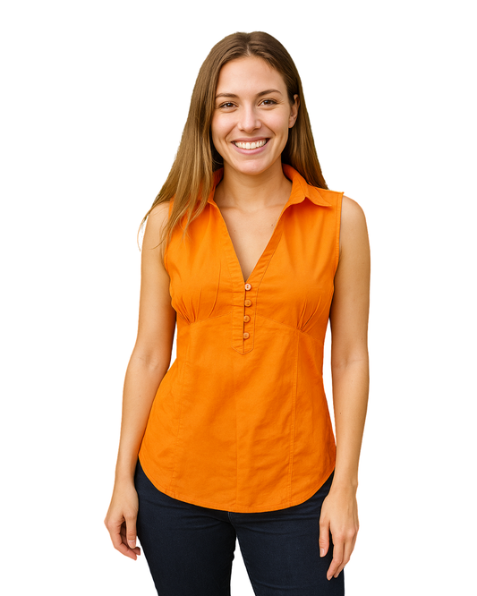 D'OCCASION - Haut sans manches orange basique Zara (Taille M)