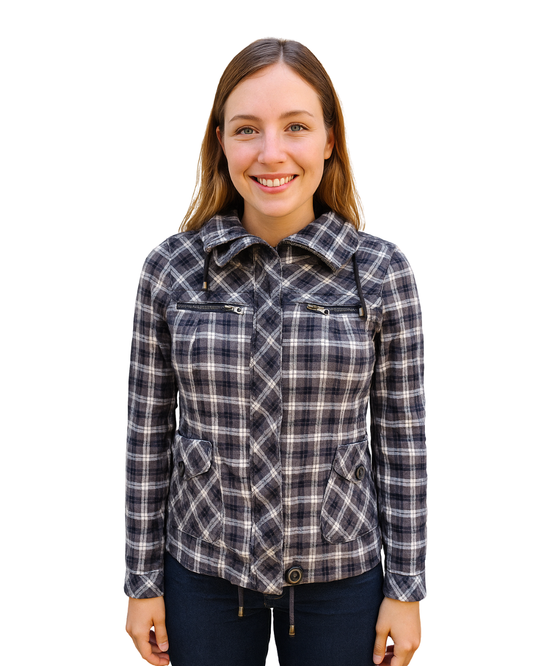 USADO – Cazadora fina de cuadros en tonos oscuros BSK by Bershka (Talla M)