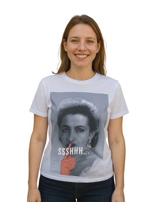 USADO – Camiseta blanca con estampado “SSSHHH…” ZARA (Talla S)