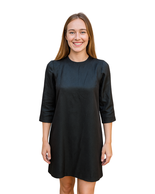 USADO – Vestido negro tornasol minimalista de media manga sin marca visible (Talla estimada M)