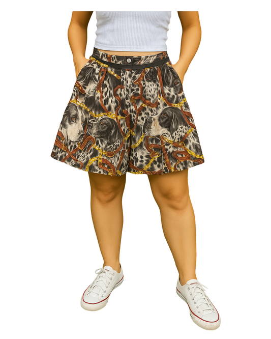 D'OCCASION – Jupe ZARA FEMME à imprimé chien avec ceinture noire (taille S)