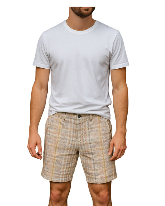 D'OCCASION – Bermuda à carreaux beige et moutarde ZARA MAN (Taille 38 EUR / environ M)