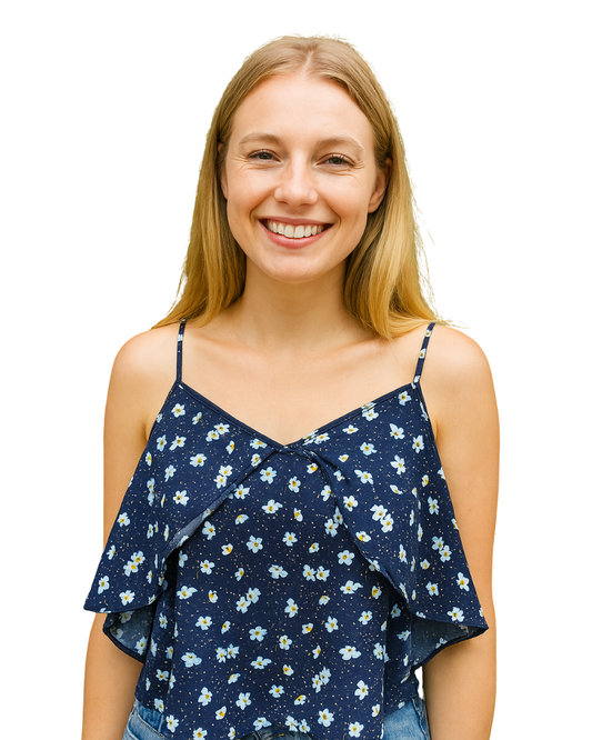 D'OCCASION - Haut bleu marine à fleurs blanches MNG Suit (Taille XS)
