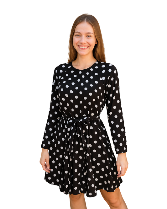 NUEVO – Vestido corto negro de lunares blancos LEFTIES (Talla XS)