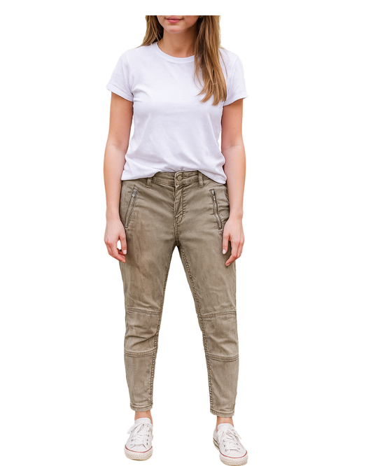 USADO – Pantalones verde militar efecto lavado ZARA Woman Premium Denim (Talla EUR 36 )