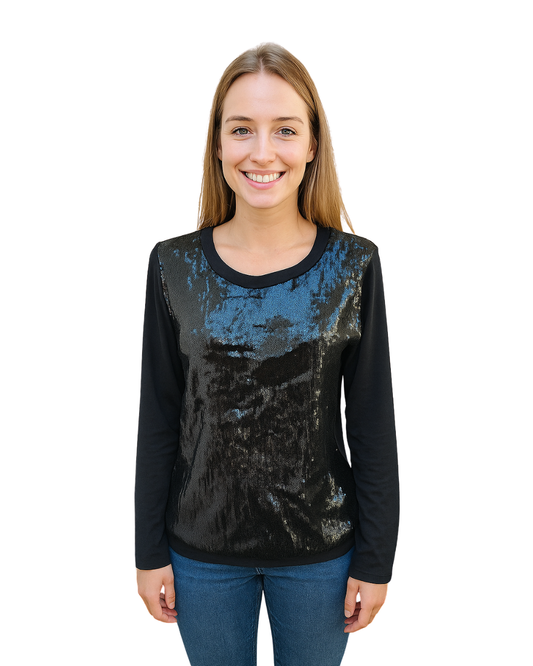 USADO – Top negro con lentejuelas delanteras INSIDE Collection (Talla L)