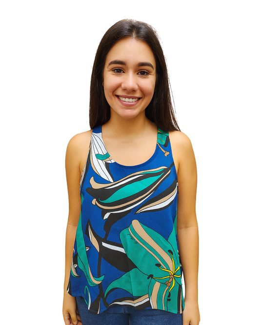 NUEVO – Top cruzado estampado azul AMARILLOLIMÓN (Talla EUR S)