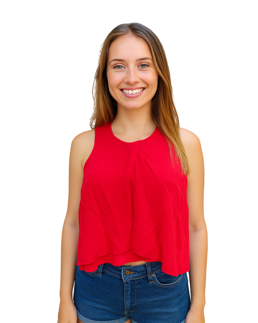 D'OCCASION – Haut rouge sans manches Bershka avec ouverture dans le dos (Taille XS)