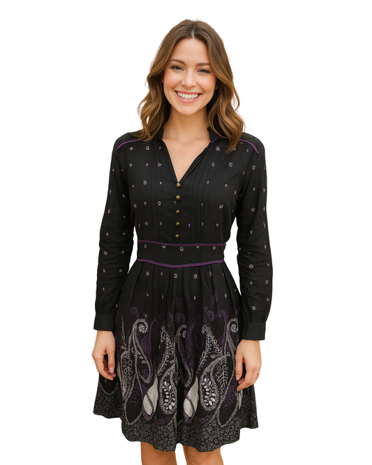 USADO – Vestido midi negro estampado SAYLE (Talla no visible)