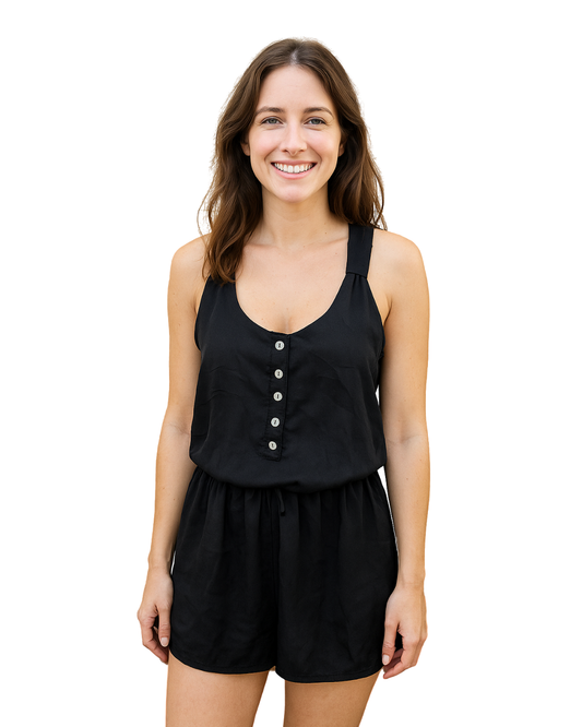 USADO – Vestido negro de tirantes con botones y espalda cruzada (Talla M)