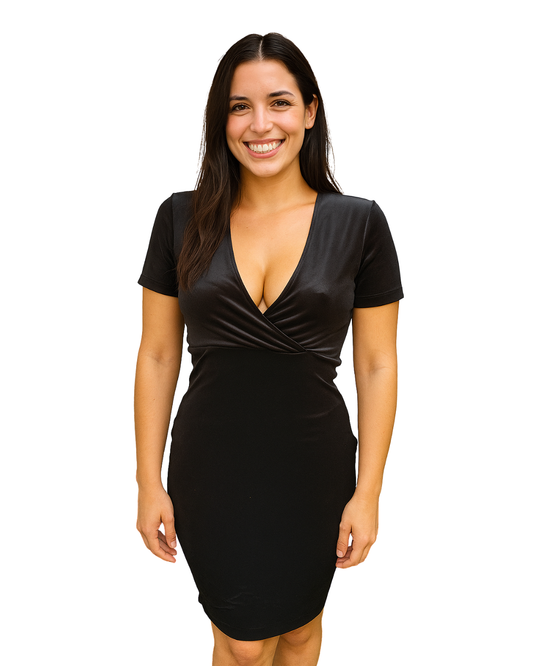 USADO – Vestido ajustado negro efecto terciopelo ZARA TRAFALUC (Talla S)